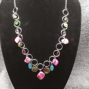 Colorful Shell Layered Chain Necklace Women's Silver Tone Fashion Jewelry